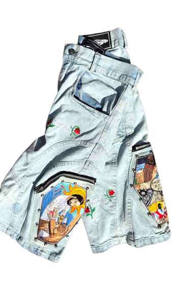 Double Cup runneth over light washed denim shorts