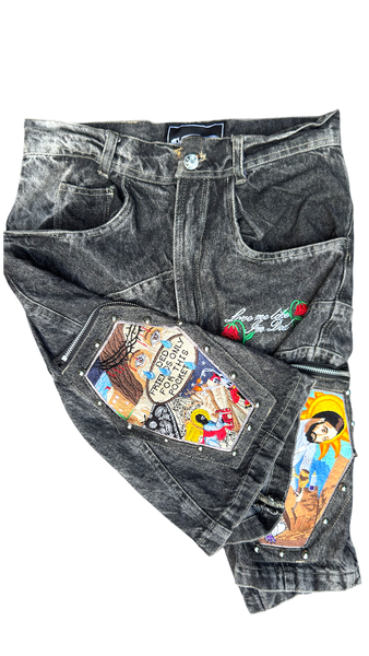 Double Cup runneth over black washed denim shorts