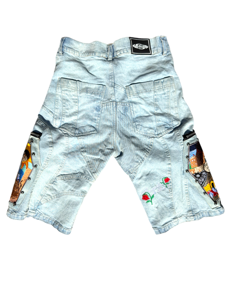 Double Cup runneth over light washed denim shorts