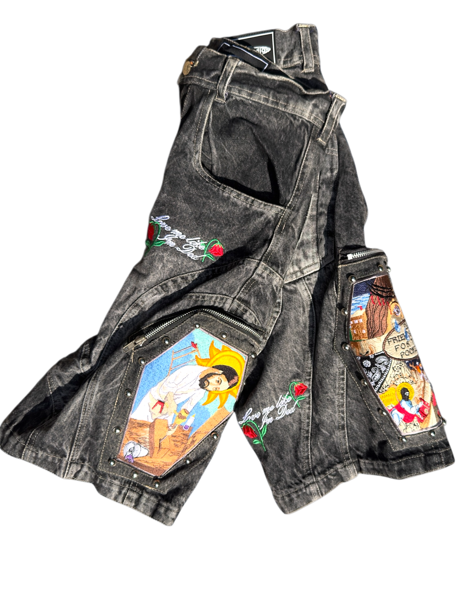 Double Cup runneth over black washed denim shorts