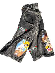 Double Cup runneth over black washed denim shorts