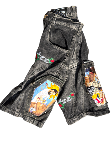 Double Cup runneth over black washed denim shorts