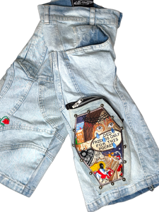 Double Cup runneth over light washed denim shorts
