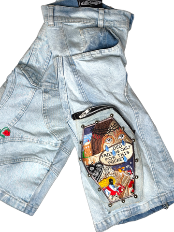 Double Cup runneth over light washed denim shorts